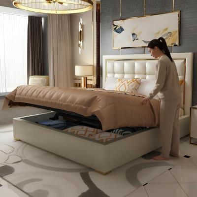 Bed Cushion Design Luxury Double Beds Gray 180x200cm Bedroom Leather Hotel