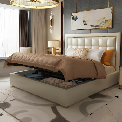 Bed Cushion Design Luxury Double Beds Gray 180x200cm Bedroom Leather Hotel