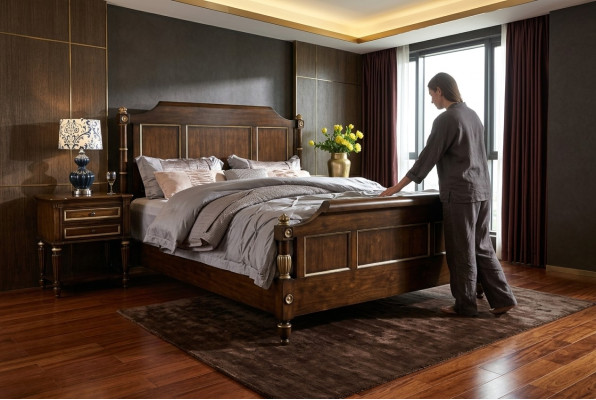 Designer bed, classic wood hotel beds, double sleeping room, luxury 180x200, new