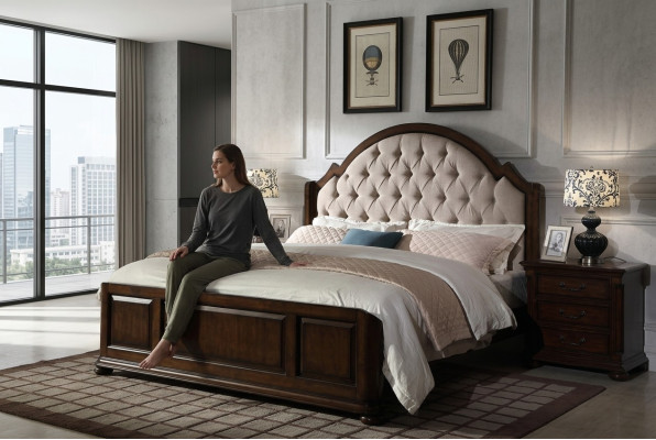 Bed Upholstered Bed Luxury Double Bedroom Wood Leather Beds Chesterfield Furniture