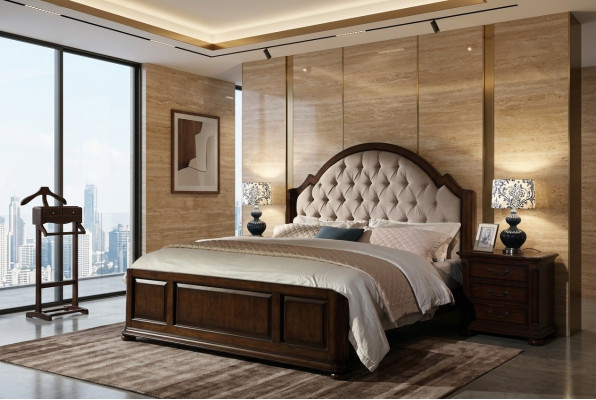 Bed Upholstered Bed Luxury Double Bedroom Wood Leather Beds Chesterfield Furniture