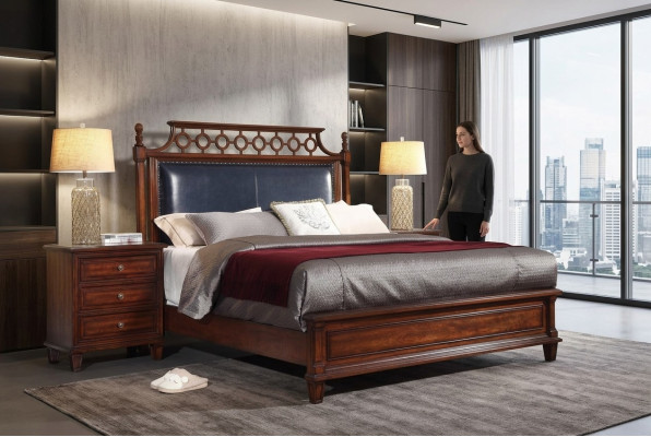 Solid wood bed leather 3-piece set dresser bedroom historicist ensemble group