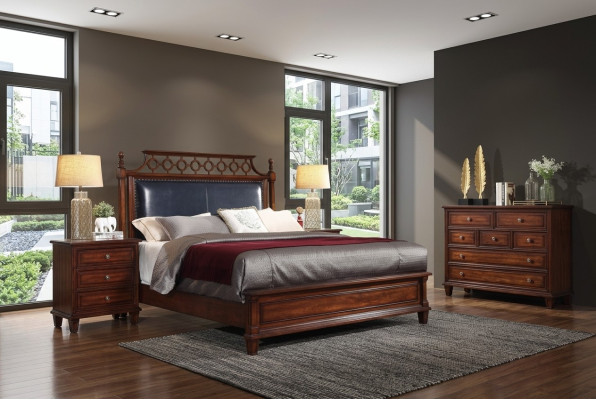 Solid wood bed leather 3-piece set dresser bedroom historicist ensemble group