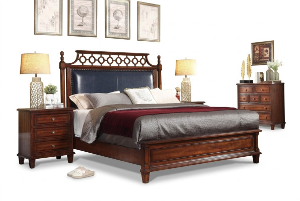 Solid wood bed leather 3-piece set dresser bedroom historicist ensemble group