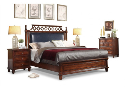 Solid wood bed leather 3-piece set dresser bedroom historicist ensemble group