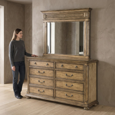 Mirror Dresser Cabinet Dressers Sideboard Bedroom Set Wood Modern Style 2-piece