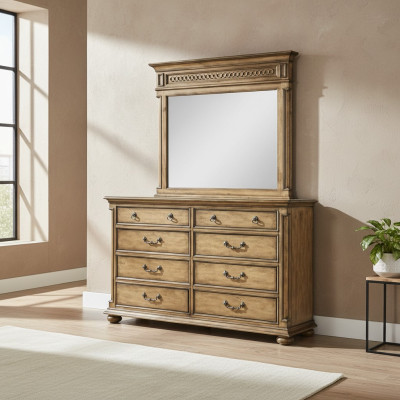 Mirror Dresser Cabinet Dressers Sideboard Bedroom Set Wood Modern Style 2-piece