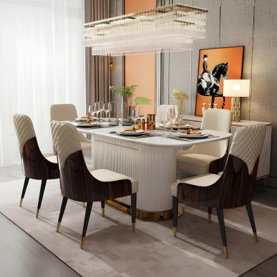 Luxury Noble Wood Leather Chairs Chair Group Suite 6x Armchair Set