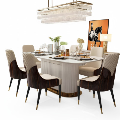 Luxury Noble Wood Leather Chairs Chair Group Suite 6x Armchair Set