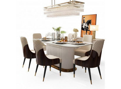 Luxury Noble Wood Leather Chairs Chair Group Suite 6x Armchair Set
