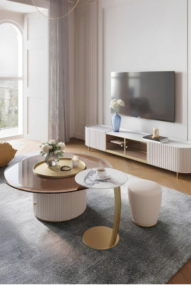 Coffee table sideboard 2-piece LED living room illuminated furniture table