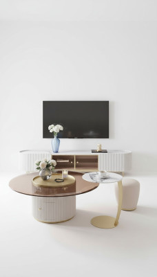 Coffee table sideboard 2-piece LED living room illuminated furniture table