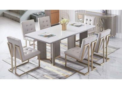 Designer dining room chair set metal textile armchair 6x lounge chairs