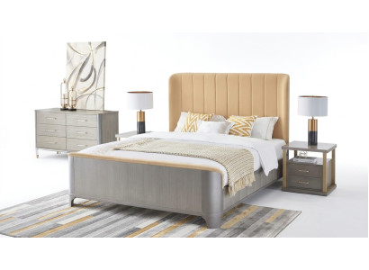 Bed nightstand 4-piece bedroom set design modern luxury beds group leather
