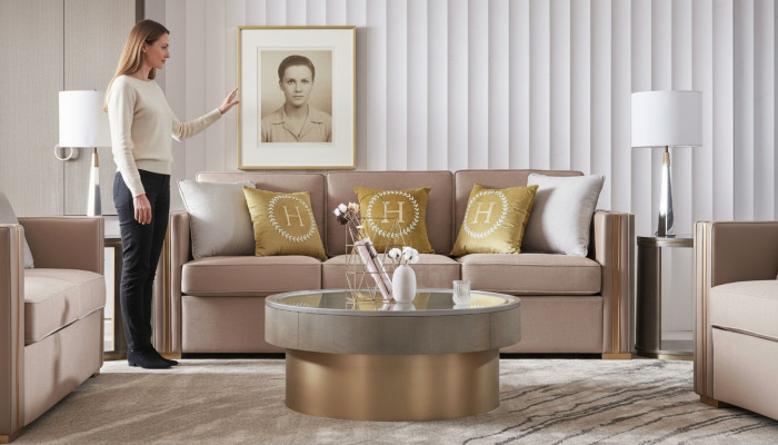 Three-seater design upholstered seating textile sofa 3-seater furniture beige new luxury furniture