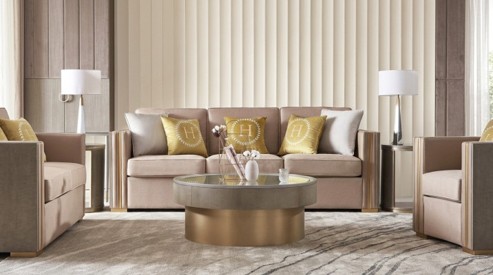 Three-seater design upholstered seating textile sofa 3-seater furniture beige new luxury furniture