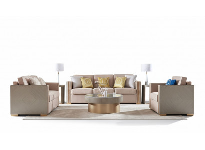 Designer couch seat upholstery 3+1 seater beige stainless steel set sofa velvet new