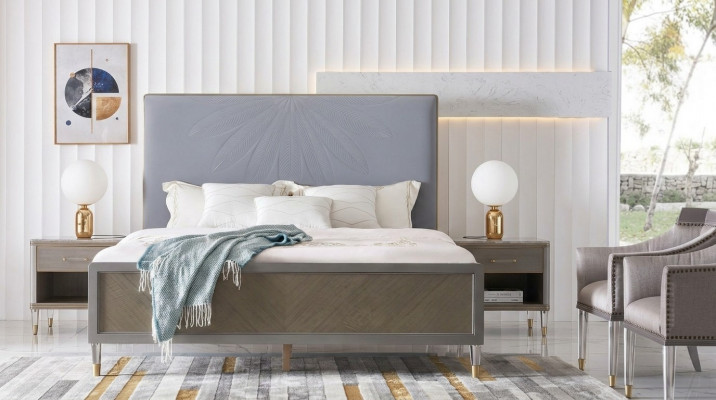 Leather Bed Double Bed Gray 180x200 Beds Upholstered Luxury Double