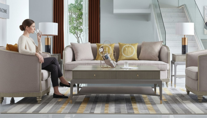 Designer couch seating upholstery 3+1+1 seater beige fabric set sofa velvet new