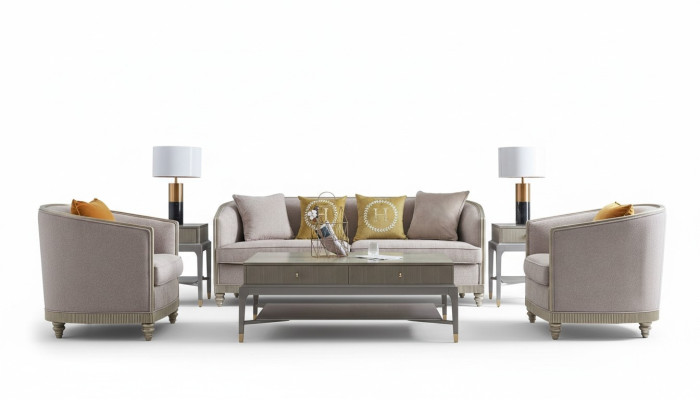 Designer couch seating upholstery 3+1+1 seater beige fabric set sofa velvet new