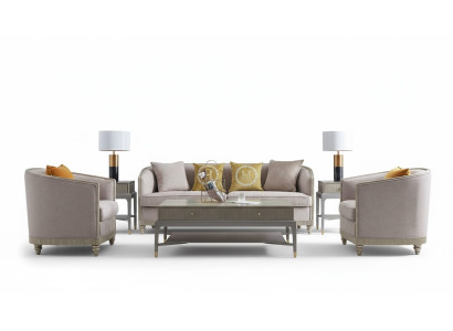 Designer couch seating upholstery 3+1+1 seater beige fabric set sofa velvet new