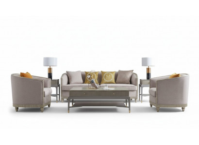 Designer couch seating upholstery 3+1+1 seater beige fabric set sofa velvet new
