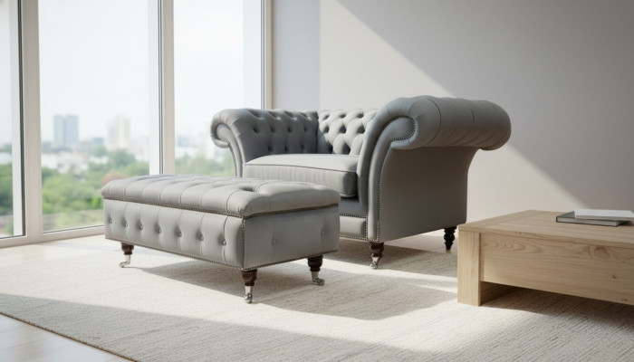 Design Chesterfield Fabric Couch Armchair 1.5-Seat Upholstered Sofas Lounge Club New