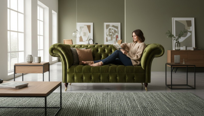 Two-seater sofa 2 seater classic upholstery new couches Chesterfield couch new