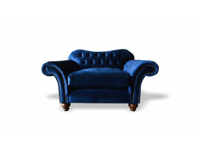 Wing chair armchair television design upholstered sofa couch Chesterfield fabric blue