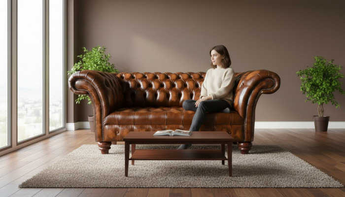 Design Chesterfield Sofa 2 Seater Brown Couch Upholstered Sofas Living Room Sofa New