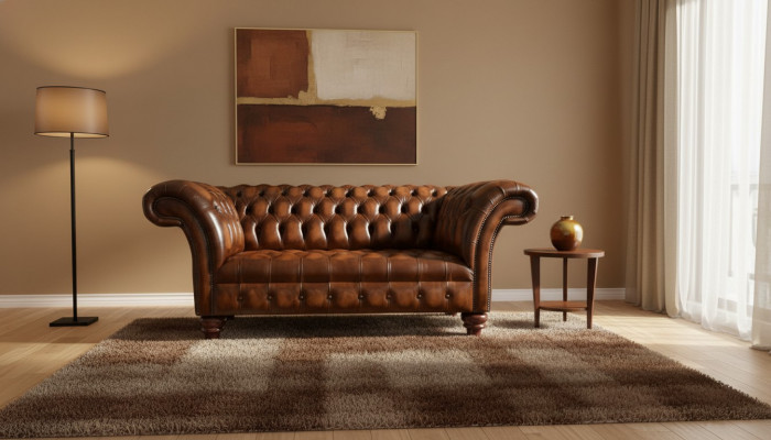 Design Chesterfield Sofa 2 Seater Brown Couch Upholstered Sofas Living Room Sofa New