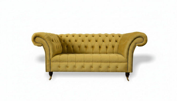 Chesterfield Design Luxury Upholstered Sofa Couch 2-Seater Suite Fabric Yellow New