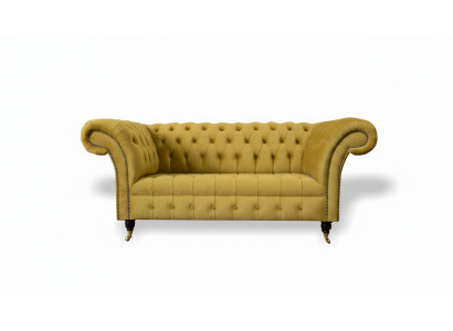 Chesterfield Design Luxury Upholstered Sofa Couch 2-Seater Suite Fabric Yellow New