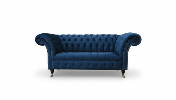 Design Chesterfield sofa set 2-seater couch fabric blue upholstered sofas blue