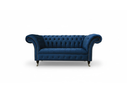 Design Chesterfield sofa set 2-seater couch fabric blue upholstered sofas blue