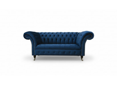Design Chesterfield sofa set 2-seater couch fabric blue upholstered sofas blue