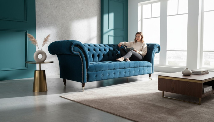 Chesterfield Sofa Seat Couch Modern Upholstery Seat Set Fabric