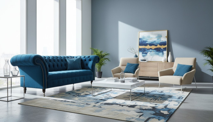 Chesterfield Sofa Seat Couch Modern Upholstery Seat Set Fabric