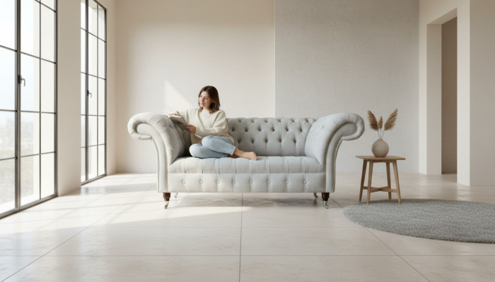 Chesterfield 2-seater living room couch sofa upholstery textile fabric suite new
