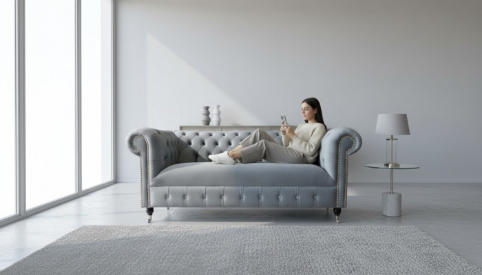 Chesterfield Sofa Couch Upholstery Fabric Leather Textile Couches Decor Suite