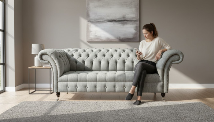 Chesterfield 3-seater designer sofa sofas upholstery couches fabric textile