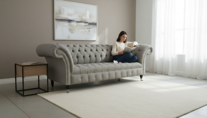 Gray Chesterfield sofa couch upholstery fabric leather couches velvet set