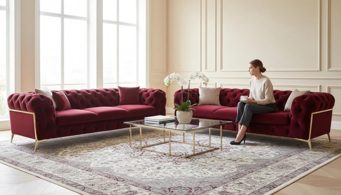 Chesterfield Sofa Velvet Couch Upholstered Seats 3+3 Seat Set Design Couches Sofas
