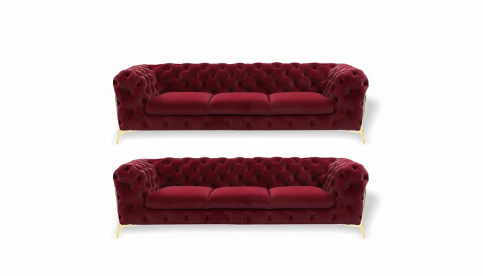 Chesterfield Sofa Velvet Couch Upholstered Seats 3+3 Seat Set Design Couches Sofas
