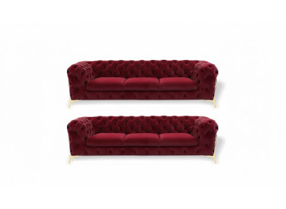 Chesterfield Sofa Velvet Couch Upholstered Seats 3+3 Seat Set Design Couches Sofas