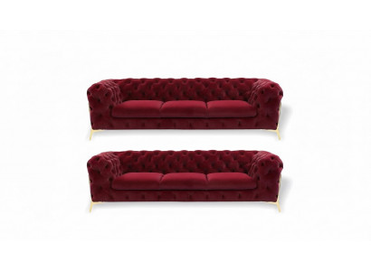 Chesterfield Sofa Velvet Couch Upholstered Seats 3+3 Seat Set Design Couches Sofas