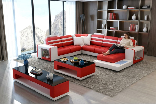 Corner sofa upholstery U-shaped corner sofa coffee table sideboard leather sofa living area
