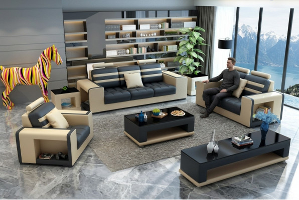 Sofa set 3-2-1 seater table stool coffee table sideboard set modern 5-piece.