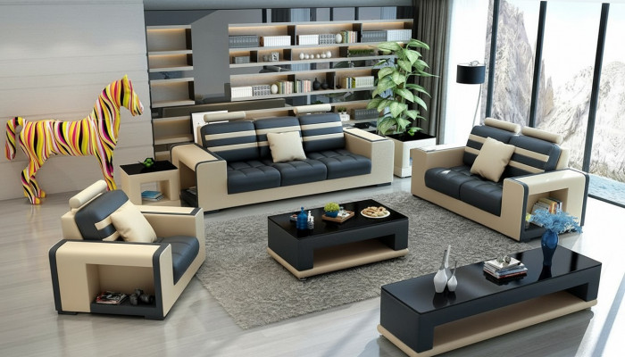 Sofa set 3-2-1 seater table stool coffee table sideboard set modern 5-piece.