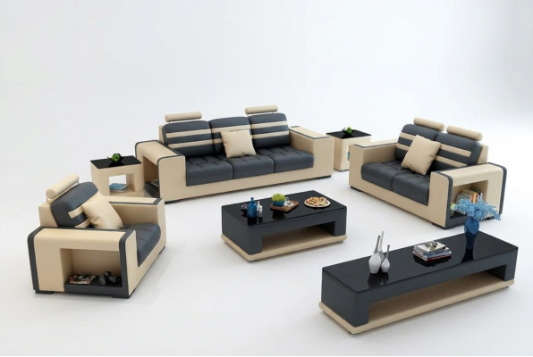 Sofa set 3-2-1 seater table stool coffee table sideboard set modern 5-piece.